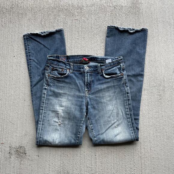 y2k vintage 00's LUCKYBRAND lowrise flare faded distressed bootcut denim jeans 8 - Picture 3 of 10